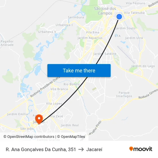 R. Ana Gonçalves Da Cunha, 351 to Jacareí map