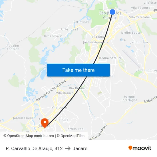 R. Carvalho De Araújo, 312 to Jacareí map