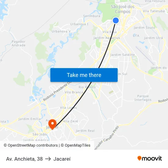 Av. Anchieta, 38 to Jacareí map
