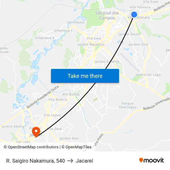 R. Saigiro Nakamura, 540 to Jacareí map