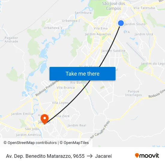 Av. Dep. Benedito Matarazzo, 9655 to Jacareí map