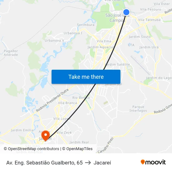 Av. Eng. Sebastião Gualberto, 65 to Jacareí map