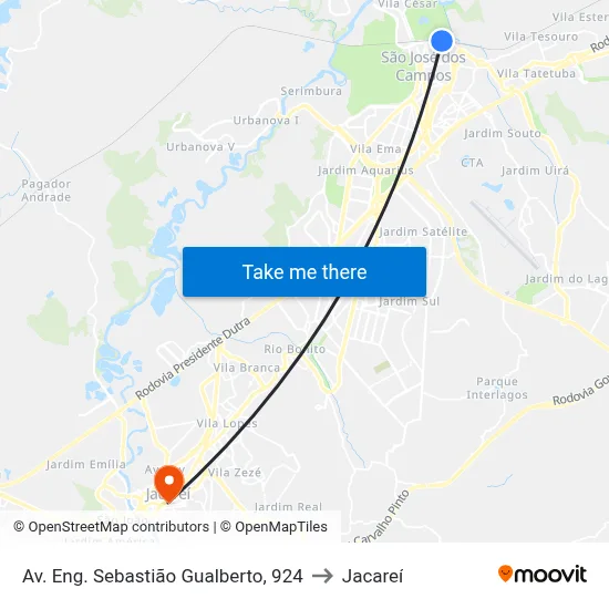 Av. Eng. Sebastião Gualberto, 924 to Jacareí map