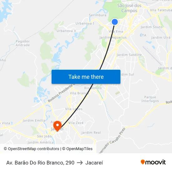 Av. Barão Do Rio Branco, 290 to Jacareí map