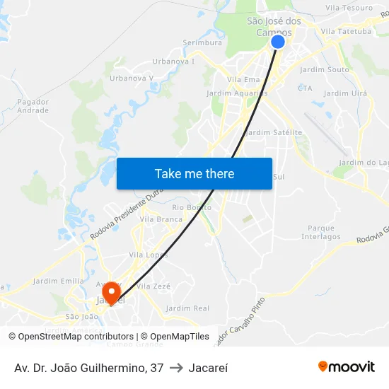 Av. Dr. João Guilhermino, 37 to Jacareí map