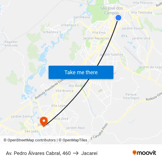 Av. Pedro Álvares Cabral, 460 to Jacareí map