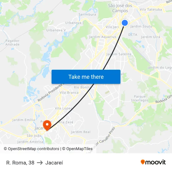 R. Roma, 38 to Jacareí map