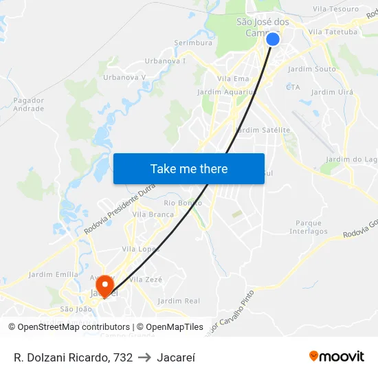 R. Dolzani Ricardo, 732 to Jacareí map