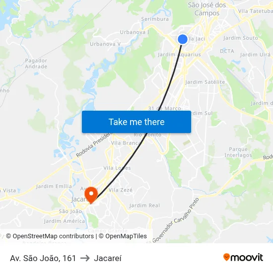 Av. São João, 161 to Jacareí map
