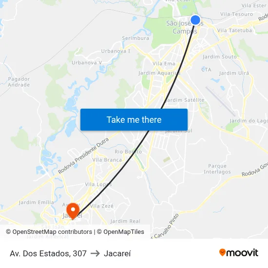 Av. Dos Estados, 307 to Jacareí map