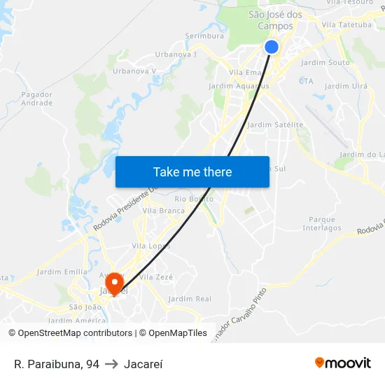 R. Paraibuna, 94 to Jacareí map
