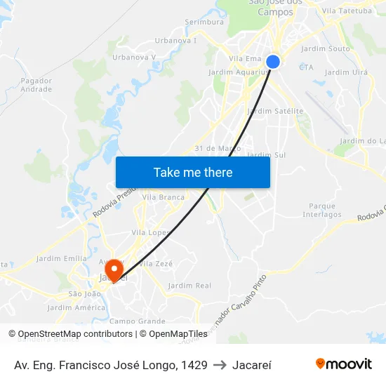 Av. Eng. Francisco José Longo, 1429 to Jacareí map