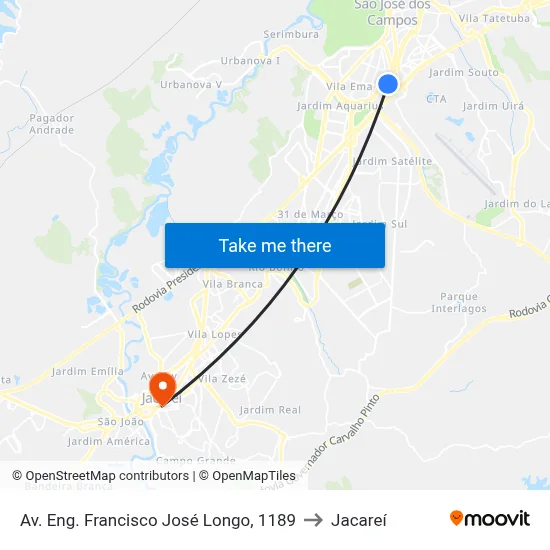 Av. Eng. Francisco José Longo, 1189 to Jacareí map