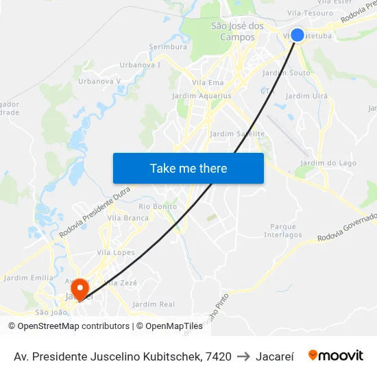 Av. Presidente Juscelino Kubitschek, 7420 to Jacareí map