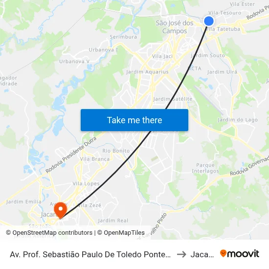 Av. Prof. Sebastião Paulo De Toledo Pontes, 42 to Jacareí map