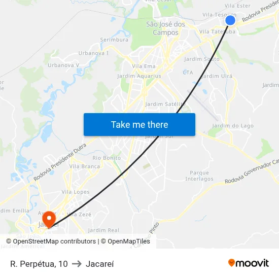 R. Perpétua, 10 to Jacareí map