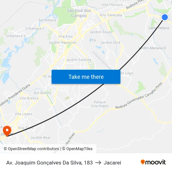 Av. Joaquim Gonçalves Da Silva, 183 to Jacareí map