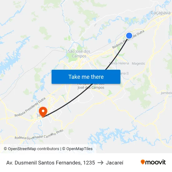 Av. Dusmenil Santos Fernandes, 1235 to Jacareí map