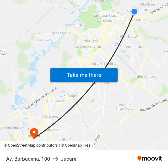 Av. Barbacena, 100 to Jacareí map