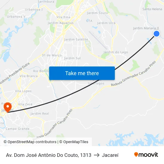 Av. Dom José Antônio Do Couto, 1313 to Jacareí map