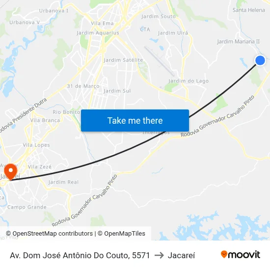 Av. Dom José Antônio Do Couto, 5571 to Jacareí map