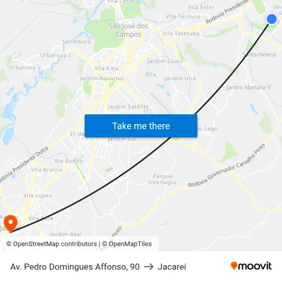 Av. Pedro Domingues Affonso, 90 to Jacareí map