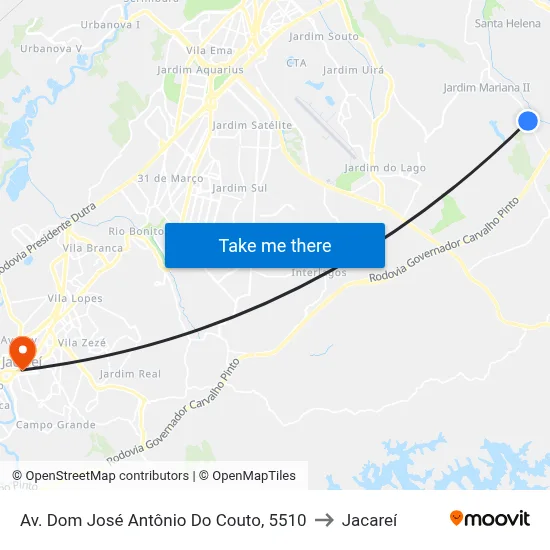 Av. Dom José Antônio Do Couto, 5510 to Jacareí map