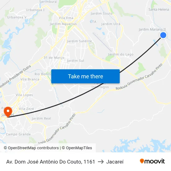 Av. Dom José Antônio Do Couto, 1161 to Jacareí map