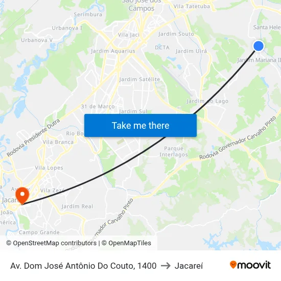 Av. Dom José Antônio Do Couto, 1400 to Jacareí map
