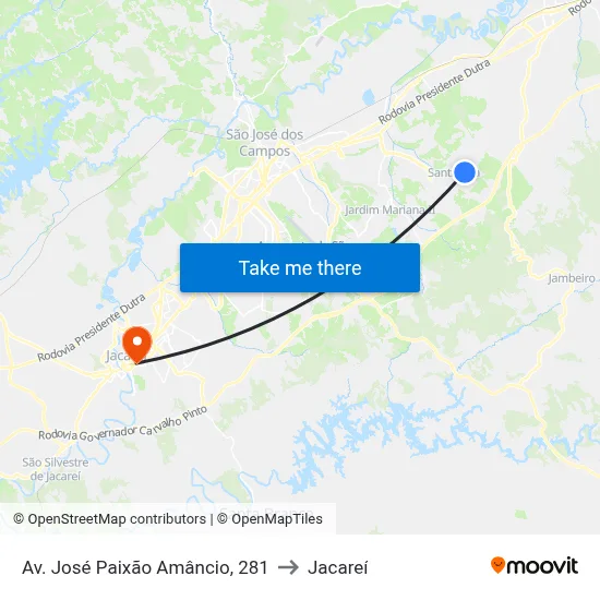 Av. José Paixão Amâncio, 281 to Jacareí map