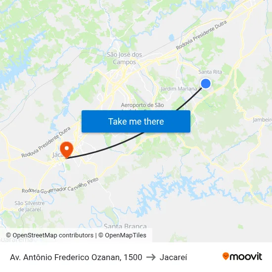Av. Antônio Frederico Ozanan, 1500 to Jacareí map