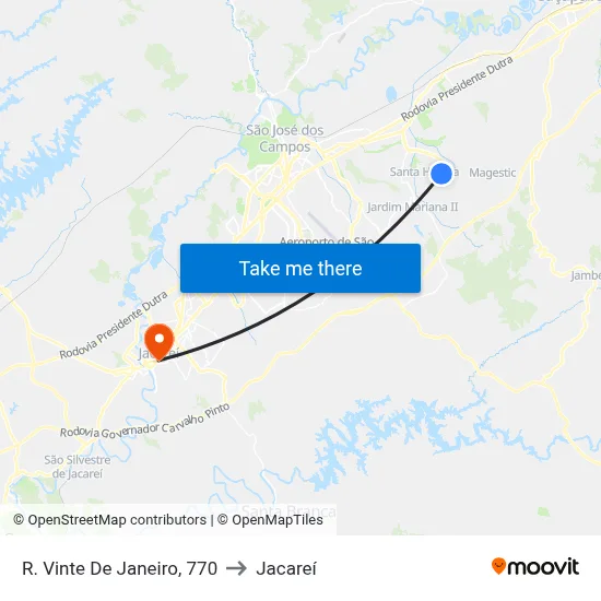 R. Vinte De Janeiro, 770 to Jacareí map