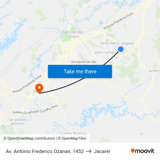 Av. Antônio Frederico Ozanan, 1452 to Jacareí map