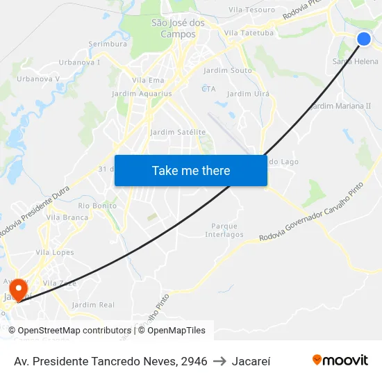 Av. Presidente Tancredo Neves, 2946 to Jacareí map