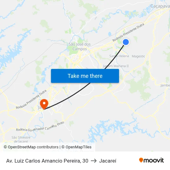 Av. Luiz Carlos Amancio Pereira, 30 to Jacareí map