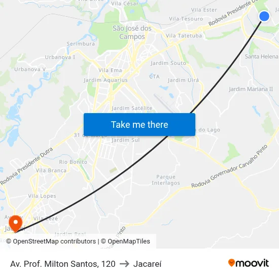 Av. Prof. Milton Santos, 120 to Jacareí map
