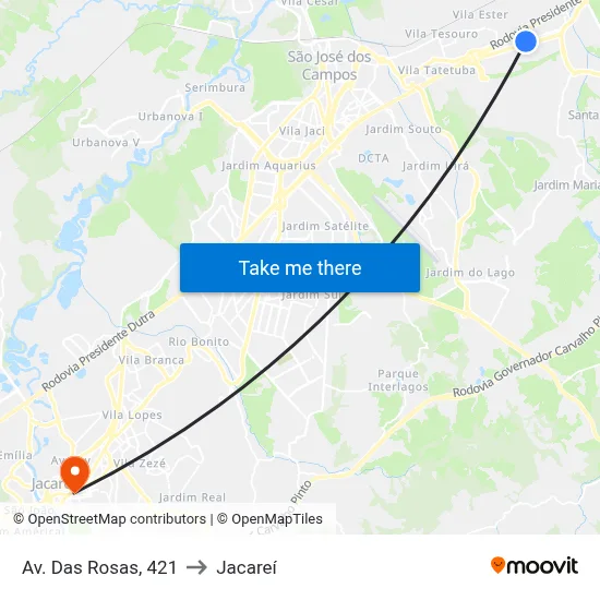 Av. Das Rosas, 421 to Jacareí map
