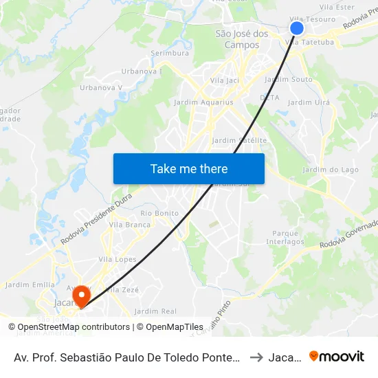Av. Prof. Sebastião Paulo De Toledo Pontes, 455 to Jacareí map