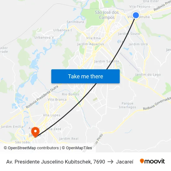 Av. Presidente Juscelino Kubitschek, 7690 to Jacareí map