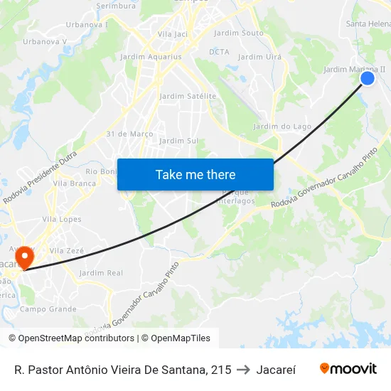 R. Pastor Antônio Vieira De Santana, 215 to Jacareí map
