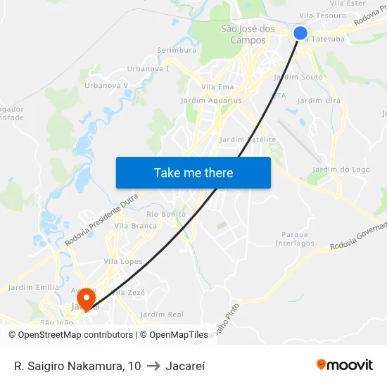 R. Saigiro Nakamura, 10 to Jacareí map