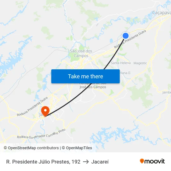 R. Presidente Júlio Prestes, 192 to Jacareí map
