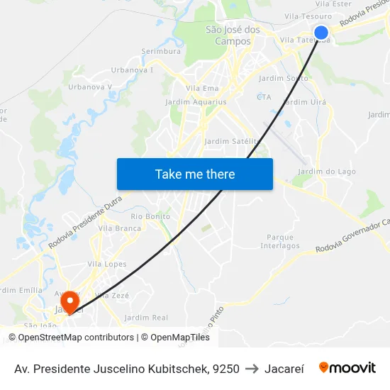 Av. Presidente Juscelino Kubitschek, 9250 to Jacareí map
