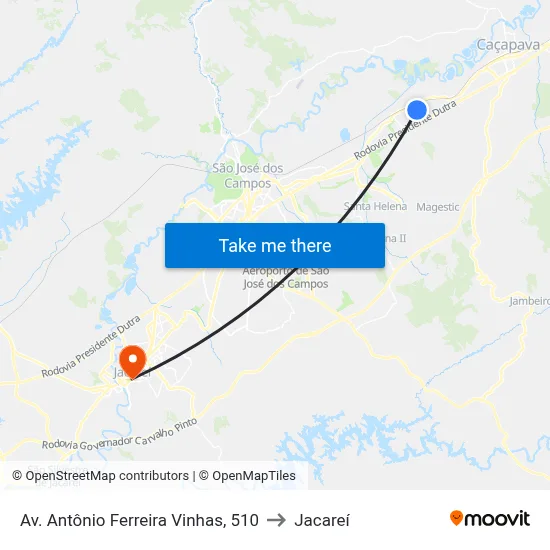Av. Antônio Ferreira Vinhas, 510 to Jacareí map