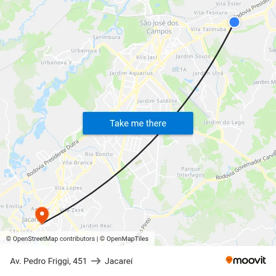 Av. Pedro Friggi, 451 to Jacareí map