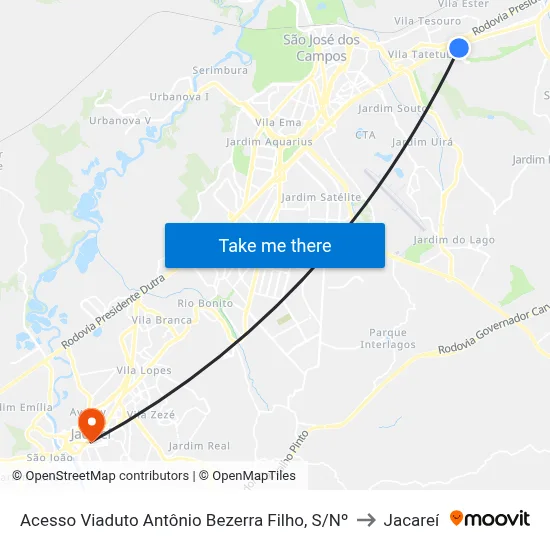 Acesso Viaduto Antônio Bezerra Filho, S/Nº to Jacareí map