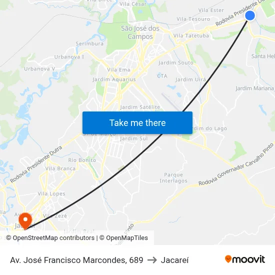 Av. José Francisco Marcondes, 689 to Jacareí map