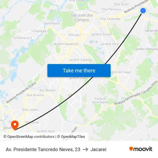 Av. Presidente Tancredo Neves, 23 to Jacareí map