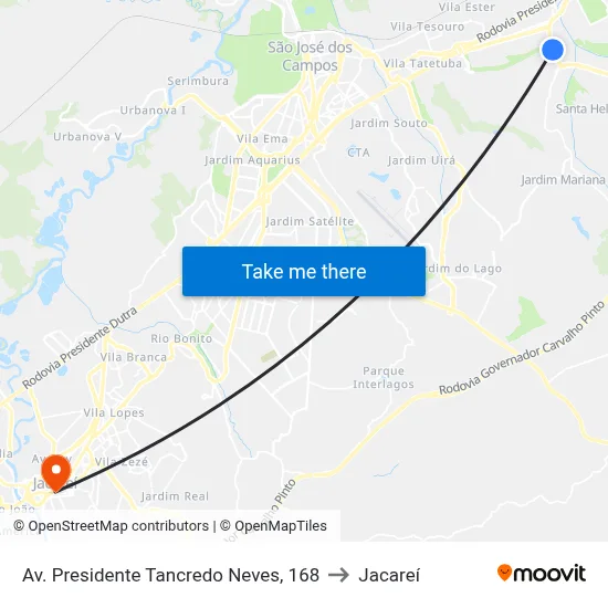 Av. Presidente Tancredo Neves, 168 to Jacareí map