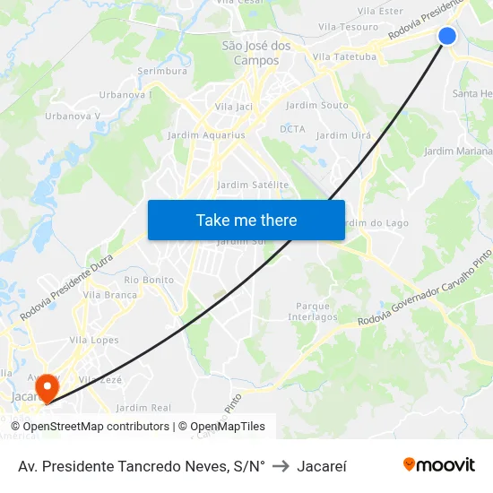 Av. Presidente Tancredo Neves, S/N° to Jacareí map